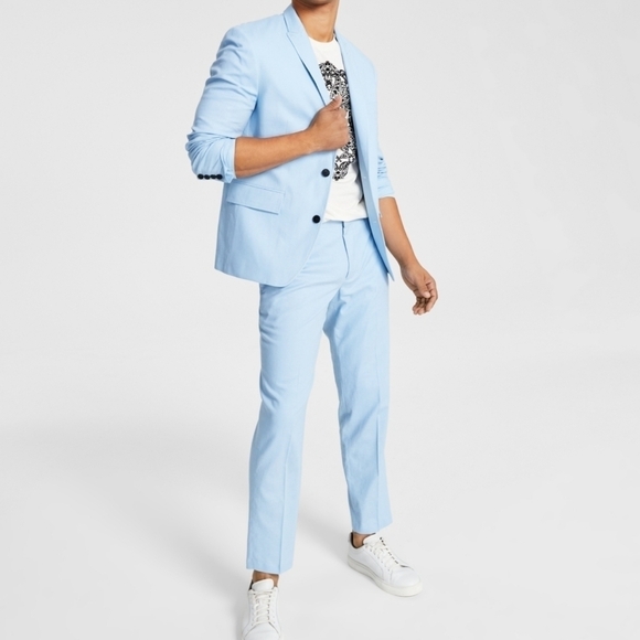 INC International Concepts Light Blue Linen Blazer Jacket - Picture 1 of 9